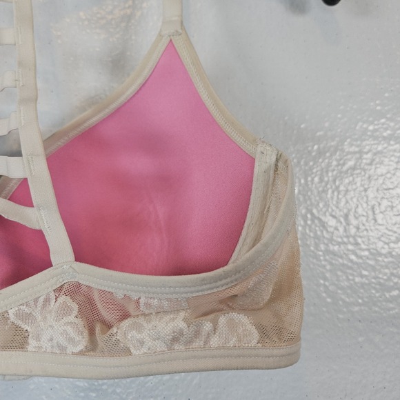 Victoria's Secret PINK 36C Lightly Lined Bra Beige Lace Floral Back Strap - Picture 10 of 16